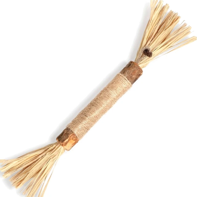 Studio packshot of a natural silvervine matatabi cat chew stick - silvervine cat toy natural matatabi chew stick with hemp twine wrap - silvervine cat toy wholesale supplier