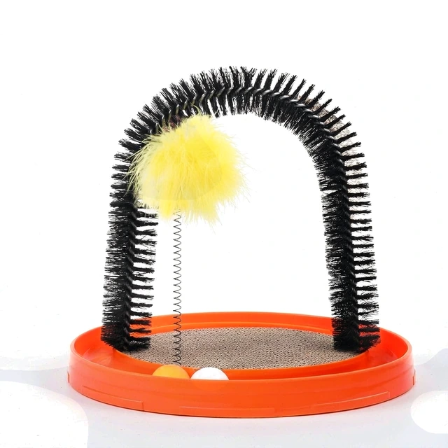 Studio packshot of a 4 in 1 cat scratching post and grooming station - 4 in 1 cat scratching post grooming and play station with sisal pad - cat scratching post wholesale supplier