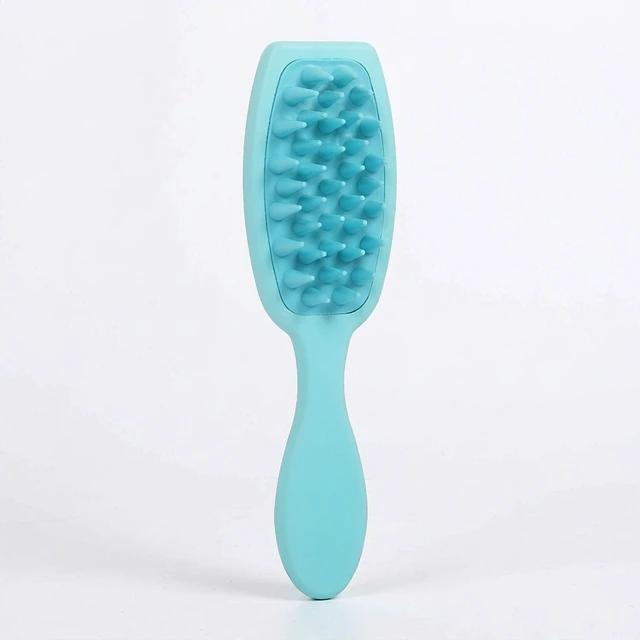 Studio packshot of a long handle teal silicone dog shampoo brush - long handle teal silicone dog shampoo and massage brush - dog brush for shedding wholesale supplier