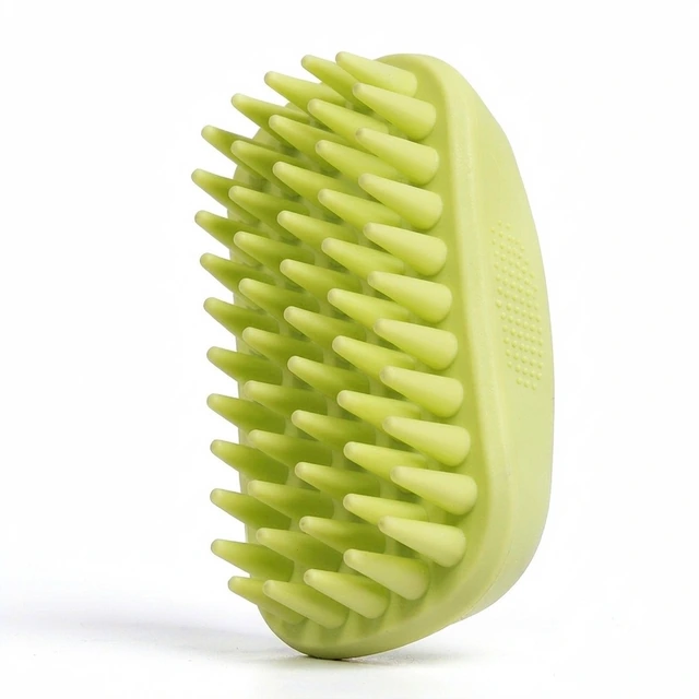 Studio packshot of a light green silicone dog bath brush - light green silicone dog bath brush with soft conical nubs - dog grooming brush wholesale supplier
