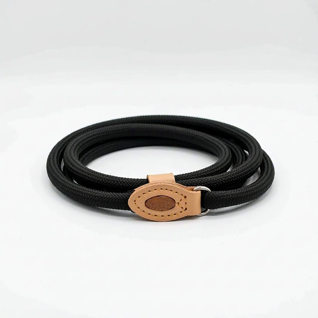 Studio packshot of a braided nylon rope slip lead dog leash - braided nylon rope slip lead dog leash with wooden slider - dog leash wholesale supplier