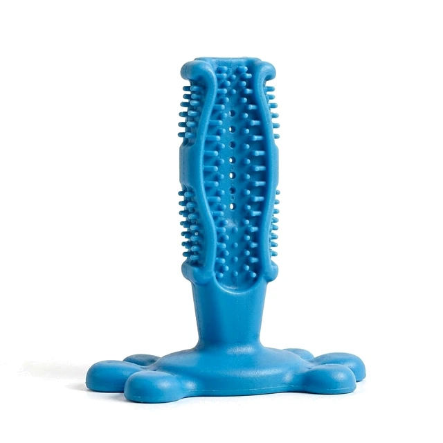 Studio packshot of a one piece silicone dog toothbrush - one piece silicone dog toothbrush with bristles and nubs - dog toothbrush wholesale supplier