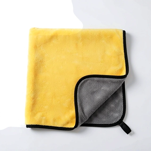 Studio packshot of a yellow and grey coral fleece dog drying towel - yellow and grey coral fleece dog drying towel - dog towel wholesale supplier